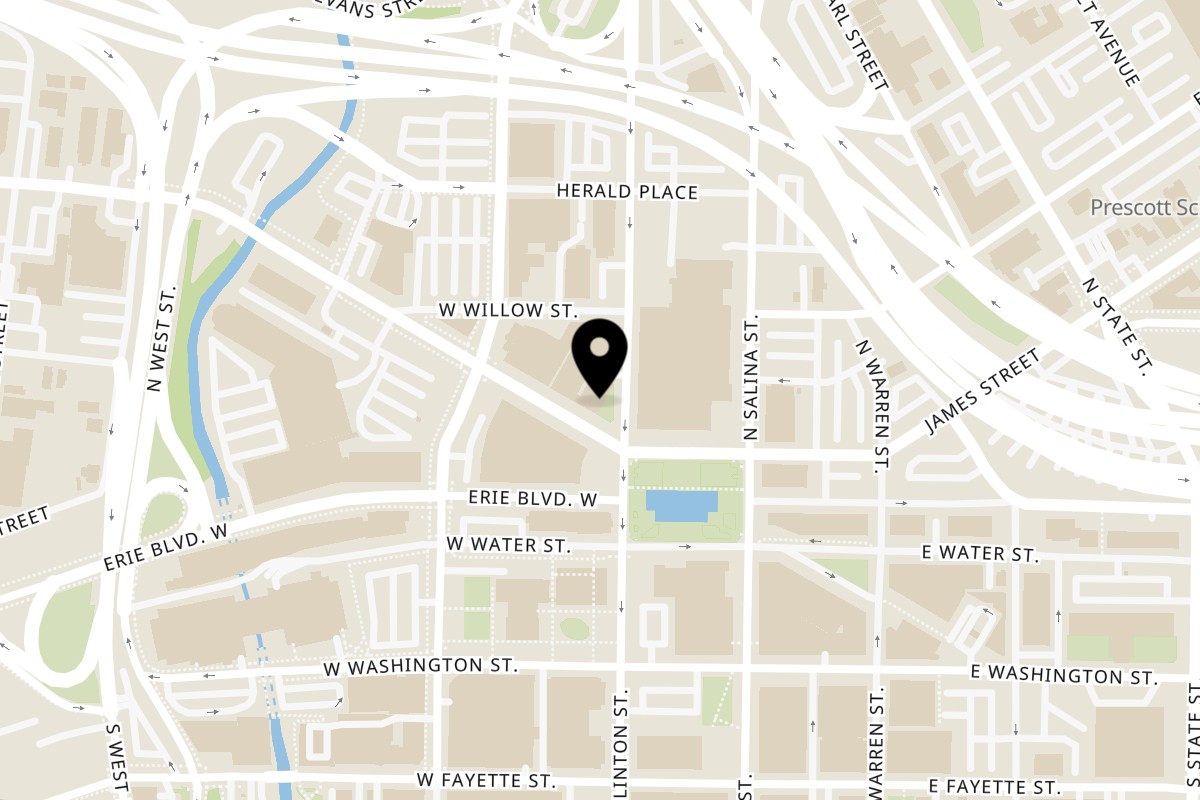 Map showing the location of Cake Bar Syracuse on 210 W Genesee St in Syracuse